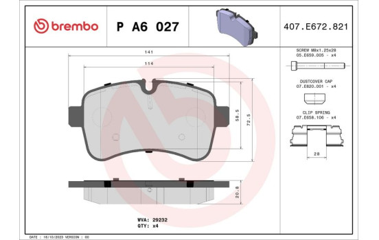 Bromsbeläggssats, skivbroms P A6 027 Brembo, bild 2