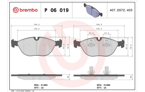 Bromsbeläggssats, skivbroms P06019 Brembo, bild 2