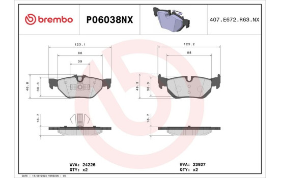 Bromsbeläggssats, skivbroms P06038NX Brembo, bild 2