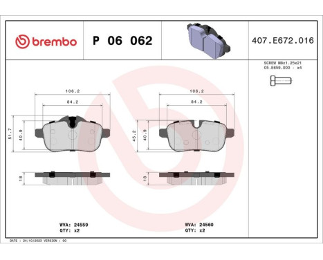 Bromsbeläggssats, skivbroms P06062 Brembo, bild 3