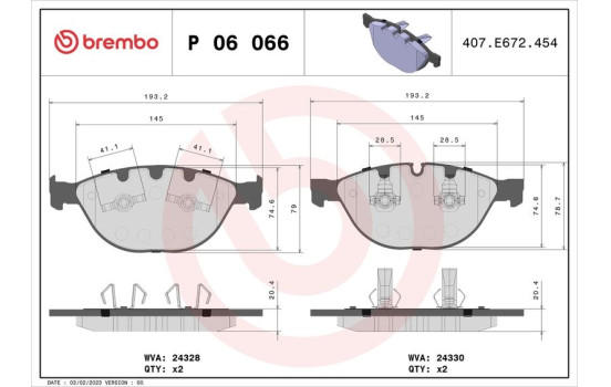 Bromsbeläggssats, skivbroms P06066 Brembo, bild 2