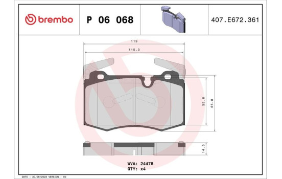 Bromsbeläggssats, skivbroms P06068 Brembo, bild 2