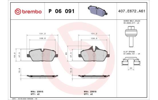 Bromsbeläggssats, skivbroms P06091 Brembo, bild 2