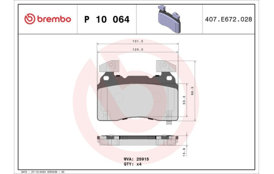 Bromsbeläggssats, skivbroms P10064 Brembo