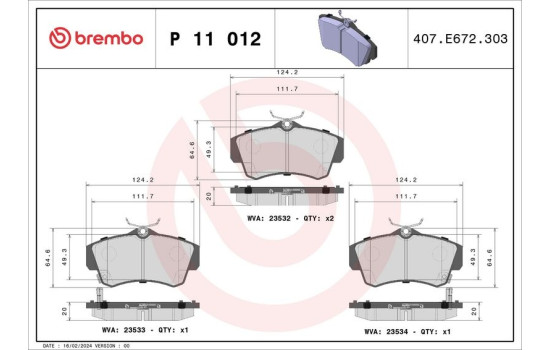 Bromsbeläggssats, skivbroms P11012 Brembo, bild 2