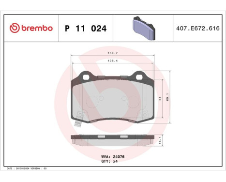 Bromsbeläggssats, skivbroms P11024 Brembo, bild 3