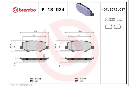 Bromsbeläggssats, skivbroms P18024 Brembo, bild 2