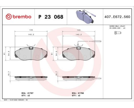 Bromsbeläggssats, skivbroms P23068 Brembo, bild 3