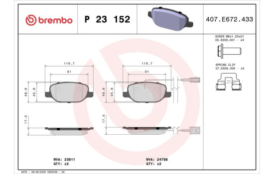 Bromsbeläggssats, skivbroms P23152 Brembo, bild 2