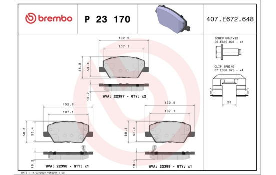 Bromsbeläggssats, skivbroms P23170 Brembo
