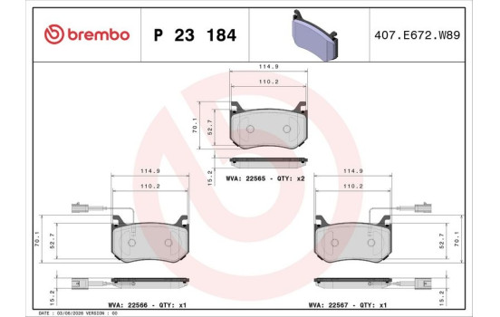 Bromsbeläggssats, skivbroms P23184 Brembo, bild 2