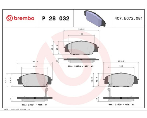 Bromsbeläggssats, skivbroms P28032 Brembo, bild 3