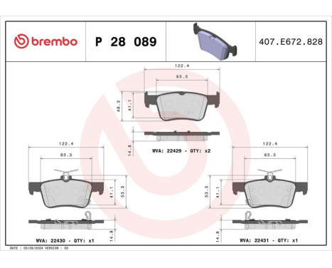 Bromsbeläggssats, skivbroms P28089 Brembo, bild 2