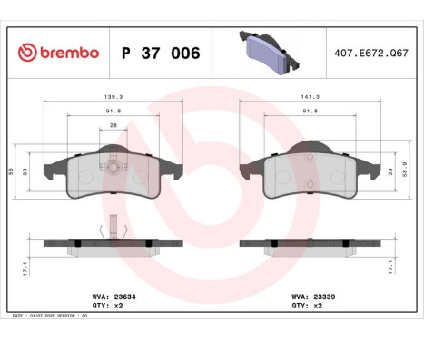 Bromsbeläggssats, skivbroms P37006 Brembo, bild 3