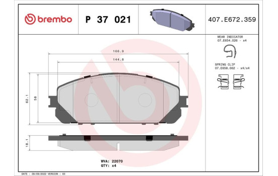 Bromsbeläggssats, skivbroms P37021 Brembo, bild 2