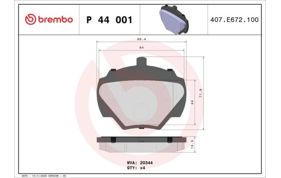 Bromsbeläggssats, skivbroms P44001 Brembo, bild 2