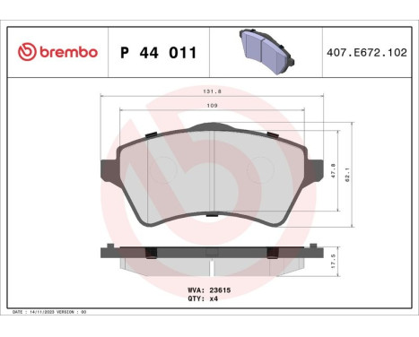 Bromsbeläggssats, skivbroms P44011 Brembo, bild 3