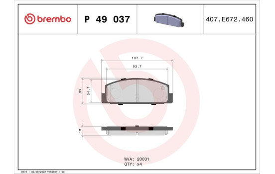 Bromsbeläggssats, skivbroms P49037 Brembo, bild 2