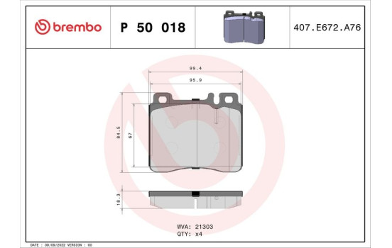 Bromsbeläggssats, skivbroms P50018 Brembo, bild 2