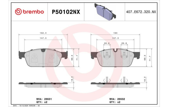 Bromsbeläggssats, skivbroms P50102NX Brembo