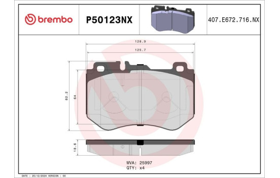 Bromsbeläggssats, skivbroms P50123NX Brembo