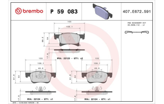 Bromsbeläggssats, skivbroms P59083 Brembo, bild 2