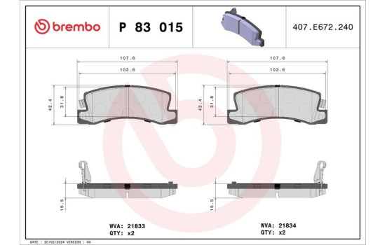 Bromsbeläggssats, skivbroms P83015 Brembo