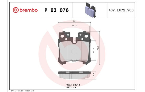 Bromsbeläggssats, skivbroms P83076 Brembo, bild 3