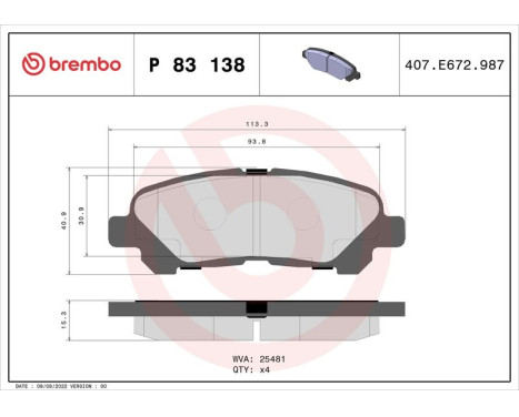 Bromsbeläggssats, skivbroms P83138 Brembo, bild 3