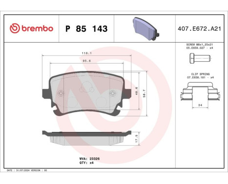 Bromsbeläggssats, skivbroms P85143 Brembo, bild 3