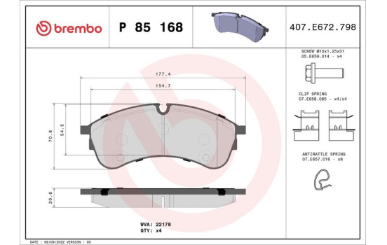 Bromsbeläggssats, skivbroms P85168 Brembo