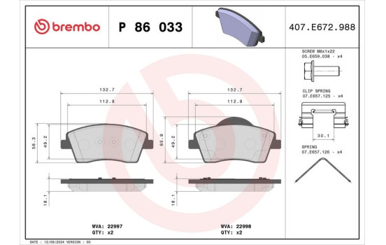Bromsbeläggssats, skivbroms P86033 Brembo