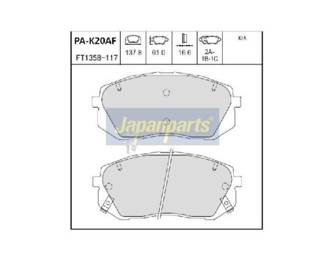 Bromsbeläggssats, skivbroms PA-K20AF Japanparts, bild 2