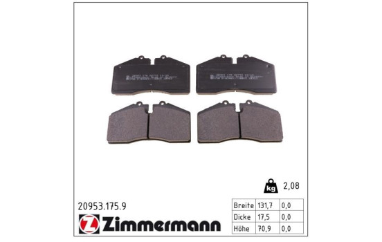 Bromsbeläggssats, skivbroms pb:z 20953.175.9 Zimmermann, bild 2