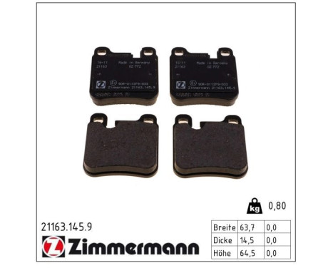 Bromsbeläggssats, skivbroms pb:z 21163.145.9 Zimmermann