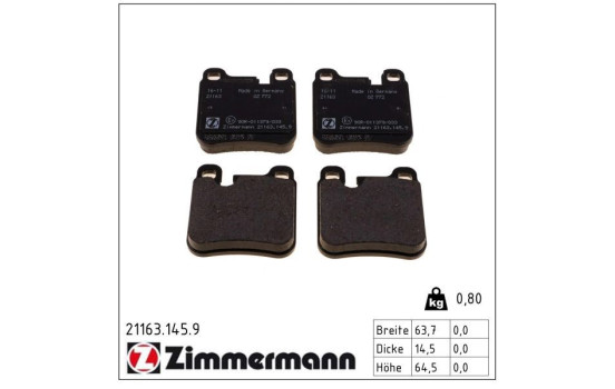 Bromsbeläggssats, skivbroms pb:z 21163.145.9 Zimmermann