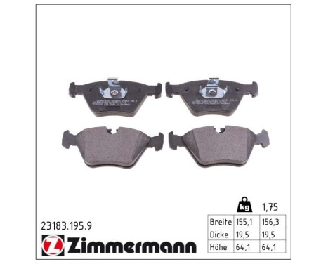 Bromsbeläggssats, skivbroms pb:z 23183.195.9 Zimmermann, bild 2