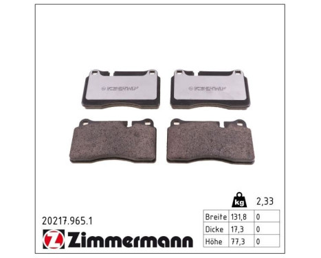 Bromsbeläggssats, skivbroms rd:z 20217.965.1 Zimmermann, bild 2