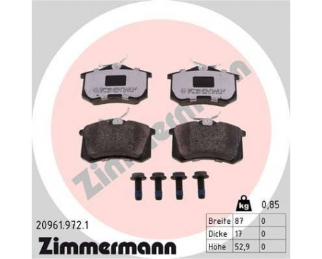 Bromsbeläggssats, skivbroms rd:z 20961.972.1 Zimmermann, bild 2