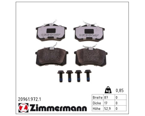 Bromsbeläggssats, skivbroms rd:z 20961.972.1 Zimmermann, bild 2