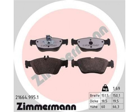 Bromsbeläggssats, skivbroms rd:z 21664.995.1 Zimmermann