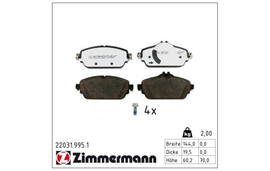 Bromsbeläggssats, skivbroms rd:z 22031.995.1 Zimmermann