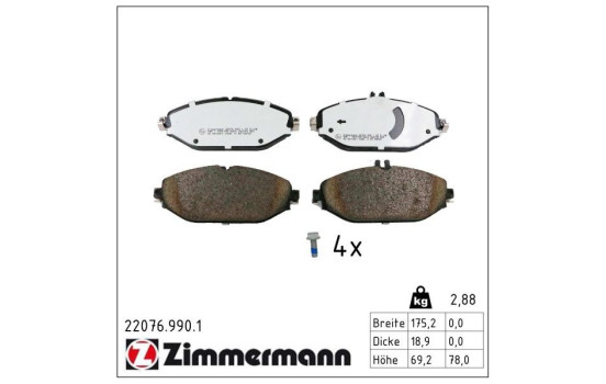 Bromsbeläggssats, skivbroms rd:z 22076.990.1 Zimmermann