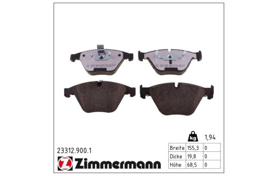 Bromsbeläggssats, skivbroms rd:z 23312.900.1 Zimmermann, bild 2