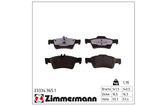 Bromsbeläggssats, skivbroms rd:z 23334.965.1 Zimmermann, bild 2