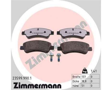 Bromsbeläggssats, skivbroms rd:z 23599.990.1 Zimmermann