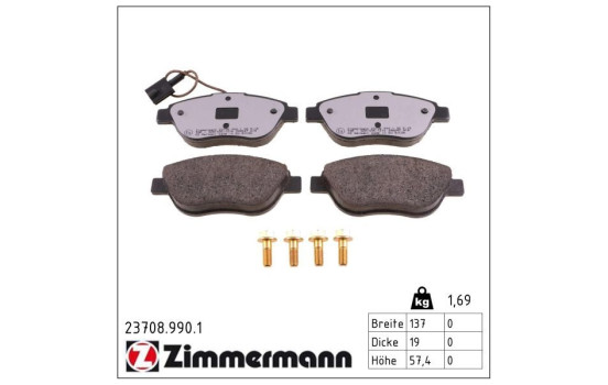 Bromsbeläggssats, skivbroms rd:z 23708.990.1 Zimmermann, bild 2