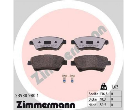 Bromsbeläggssats, skivbroms rd:z 23930.980.1 Zimmermann