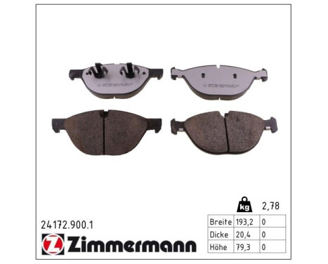 Bromsbeläggssats, skivbroms rd:z 24172.900.1 Zimmermann, bild 2