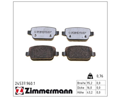 Bromsbeläggssats, skivbroms rd:z 24537.960.1 Zimmermann